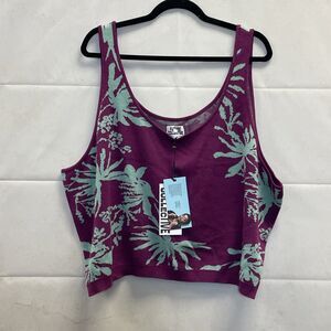 New! Future Collective Purple Green Floral Knit Crop Tank Top Size 4X